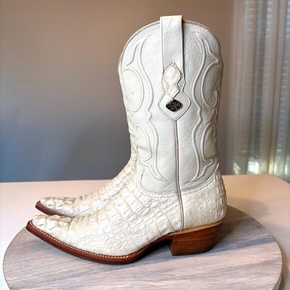 Los Altos Boots Men's White Caiman Crocodile Leather Cowboy Boots US Size 7 M 7M - Picture 3 of 13